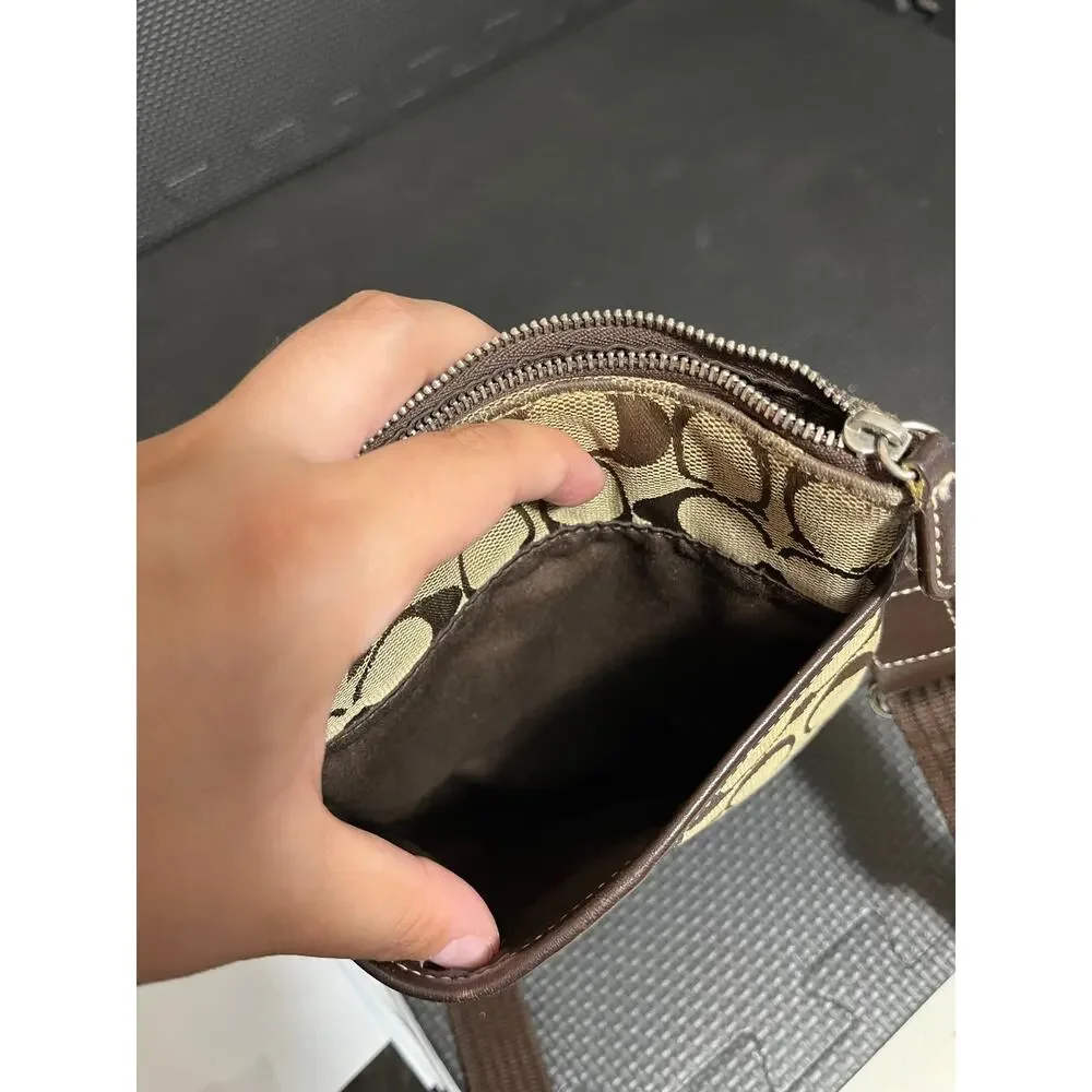 Coach‎ Signature Canvas Brown Stripe Leather Jacquard Crossbody And Wallet